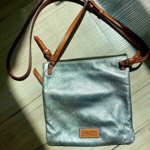 Dooney Bourke Metallic Silver Tri-Colored Leather Triple Zip Crossbody Purse